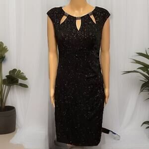 Scarlett women sz 8 elegant cocktail dress midi black silver glitter Goth Witch